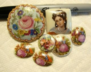 7 Antique Porcelain Button Blanks Limoges Fragonard Rosenthals 7/8 " To1 7/8