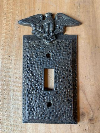 Vintage American Eagle Hammered Brass On Off Switch Cover Plate Mid Century