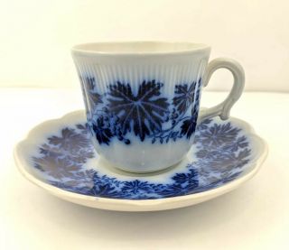Antique Flow Blue Tea Cup Saucer Set Gefle Percy Upsala Ekeby Swedish China Exc