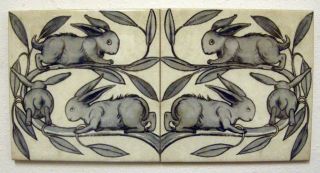 William De Morgan 2 Tile Rabbit Panel / Bathroom / Kitchen / Splashback / Plaque