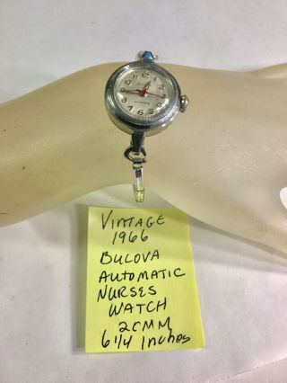 Vintage 1966 Ladys Bulova Automatic Nurses Watch Running 20mm 6 1/4 Inches