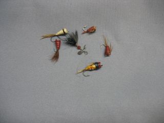 Vintage/antique Fishing Lures - 6 Fly Rod Baits - Pflueger Bass Bugs - Spinner
