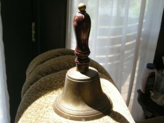 Large Antique Brass W/wood Handle Handheld School Bell