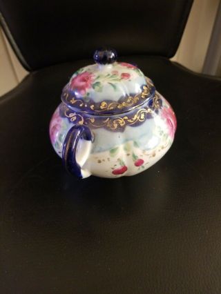 Vintage Two Handle Porcelain Sugar bowl Gold And Cobalt blue With Gold ACCENTS 5