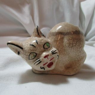 Vintage Antique Small Ceramic Hand Painted Cat Figure Planter,  Crazing