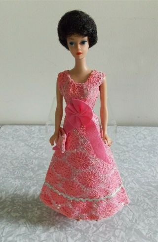Vtg Barbie Doll Clone Shillman Exclusive Mod Pink Lace Gown Dress & Purse Htf