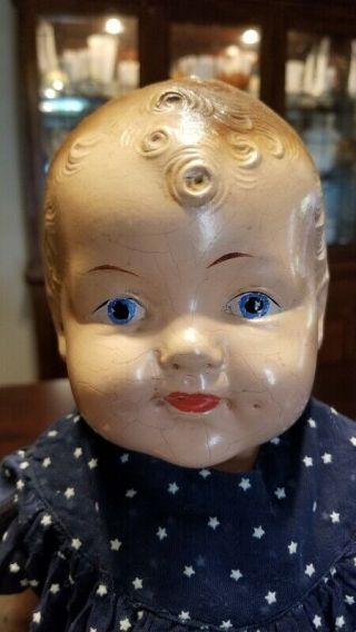 Vintage 1930 ' s Composition Baby Doll Big Happy Dimples Painted Eyes 2