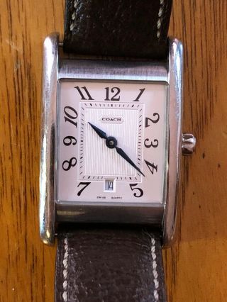 Ladies Coach Quartz Swiss Made Silver Tone Watch Leather Band