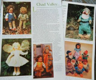 5p History Article,  Pics - Antique English Chad Valley Felt Cloth Dolls