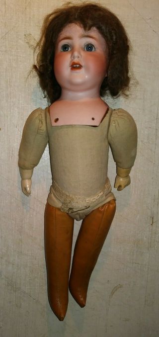 15 " Antique Bisque Head Doll K&k Made In Germany Blue Sleep Eyes Wig