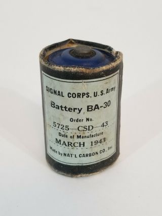 Antique U.  S.  Army Signal Corps Eveready D Size Ba - 30 Battery Mfd March 1943 Ww2