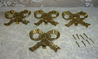 Four Vintage Solid Brass Ribbon Bow Tie Hook With Mounting Screws