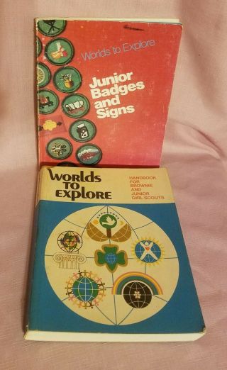 1977 Worlds To Explore Jr Handbook & Jr Badges & Signs Book ☆ Gsa