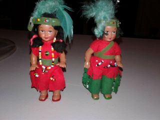 Vintage Native American Child Doll Wiyh Beads,  4 1/2 " Boy And Girl