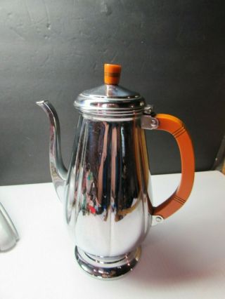 Cool Vintage Art Deco Farber Krome Kraft Chrome Coffee Pot With Bakelite Accents