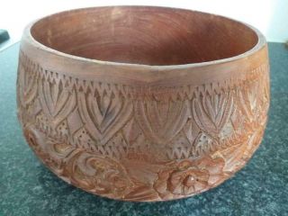 Large Vintage Carved Wooden Bowl