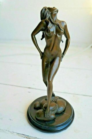 Art Deco Period Bronze Statue - Figure Of Naked Lady In Elegant Pose