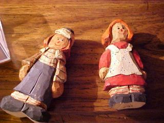 Vintage Raggedy Ann And Andy Hand Carved & Painted Wooden Dolls