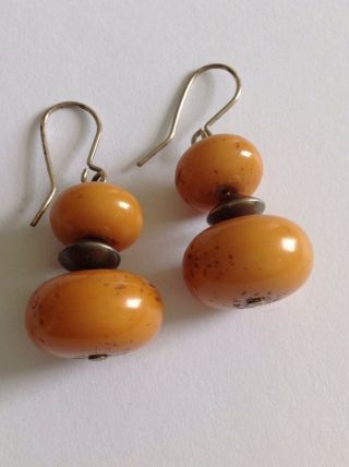 Pair Antique Yellow Amber Drop Earrings