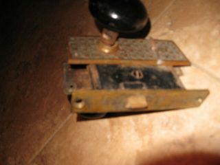 Antique Brass Vintage Set Eastlake Backplates Black Porcelain Door Knobs Lock