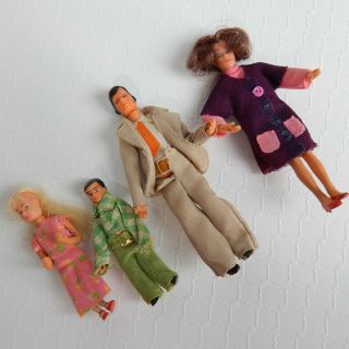 Vintage 4 Pc Dollhouse Miniature 1970s Family Bendable Scale 1:12