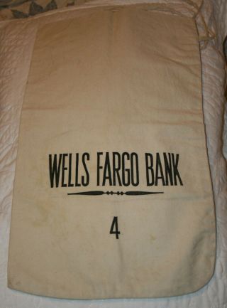 Vintage No.  4 Sz Large Canvas Wells Fargo Bank Money Deposit Bag