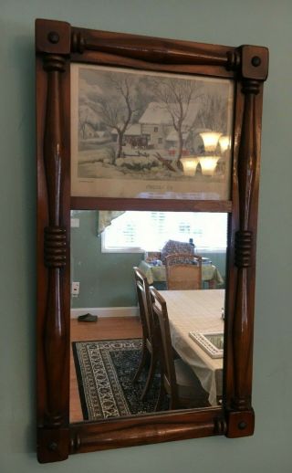 Antique Vintage Framed Mirror With Currier And Ives,  Frozen Up
