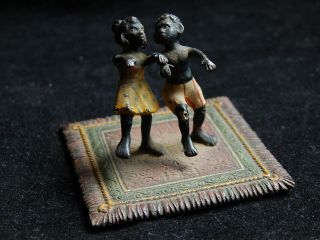 Early 20th Century Austrian Polychrome Bronze Dancing Black Children On Carpet