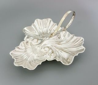 Antique Silver Plate 3 - Section Shell Leaf Serving Dish Platter Fluted Ornate