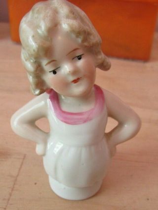 German Porcelain Little Girl Half Doll - Vintage