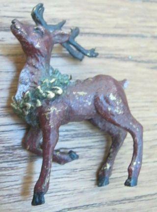 Fab Cold Painted Miniature Vienna Bronze Of A Deer Stag With Floral Garland