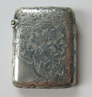Antique British Sterling Silver Vesta Case C.  1896 By Cs Star Fs,  Birmingham