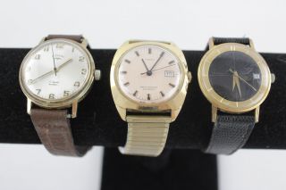 3 X Vintage Gents Gold Tone Wristwatches Hand - Wind Automatic Inc.  Rotary
