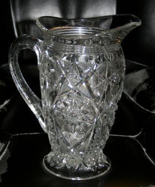 Antique Early American Pattern Glass Pitcher Signed Pres Cut Exceptional Find