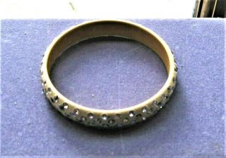 Vtg ANTIQUE Bracelet Art Deco Clear Rhinestone Celluloid Bangle Jewelry Vy Fine 3