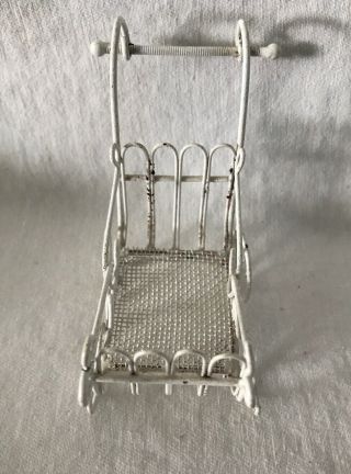 Vintage white & Green Wire Miniature Dollhouse Furniture Stroller Bed 4