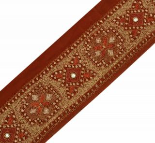 Antique Vintage Saree Border Indian Craft Trim Hand Beaded Embroidered Rust Lace