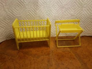 Plasco Baby Crib & Changing Table Vintage Dollhouse Furniture Yellow