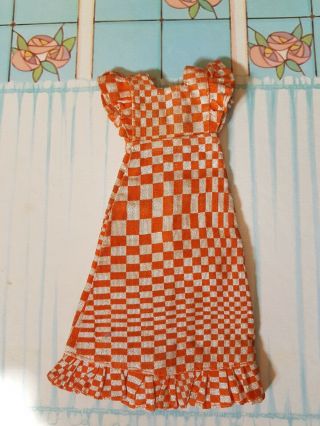 ☆vintage Sindy Orange And Gold Checked Evening Dress - 1970s / 1980s