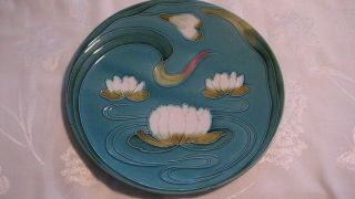 5 Antique ZELL MAJOLICA ART NOUVEAU 2474 Water Lily 11.  5 & 7.  5 PLATES GERMANY 2