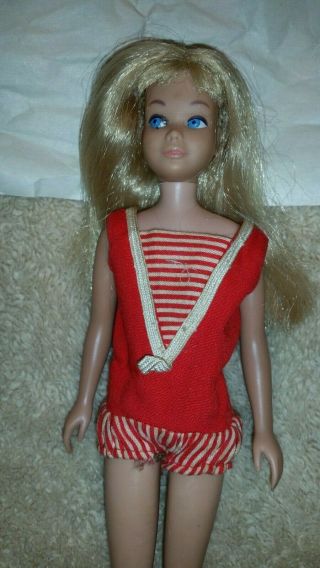 Vintage Skipper Barbie Doll Blond Hair Straight Leg In Swimsuit
