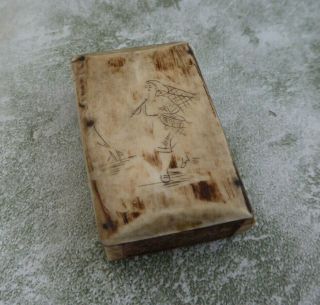 Fine Lovely Antique Etched Bone Bovine Match Box Vesta Case