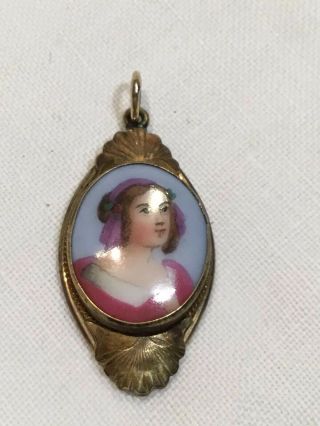 Antique Victorian Pinchbeck Hand Painted Portrait Of A Lady