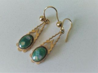 Antique Edwardian? Earrings Hand Enamelled Green & Gold