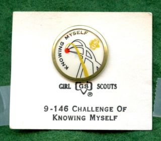 Vintage Girl Scout Pin - Challenge Of Knowing Myself - 1972 - Cadettes - W/card