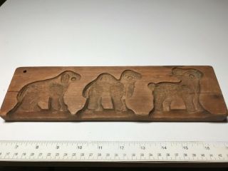 Unique Antique Vintage Carved Wood Butter Mold Stamp 11 1/2” Dog,  Camel,  Rabbit