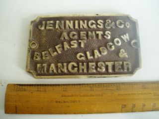 Victorian Brass Safe Plate Jennings & Co Manchester