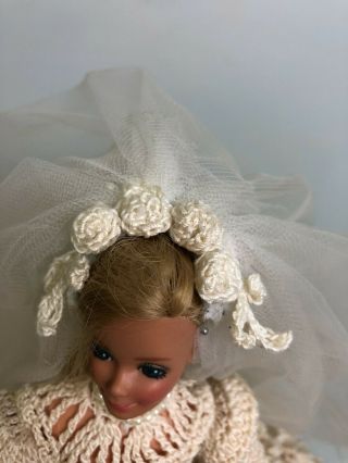 Vintage OOAK Barbie Bride elaborate crochet dress blonde hair 3