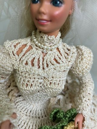 Vintage OOAK Barbie Bride elaborate crochet dress blonde hair 4