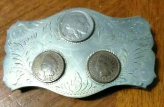Comstock German Solid Silver Vintage Indian Head Penny And Nickel Belt Buckle